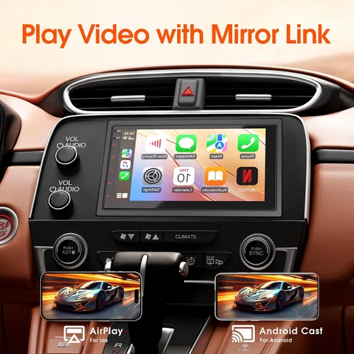 Vista 3 de Haudio Estéreo de coche de doble DIN, pantalla táctil HD de 7 pulgadas con Apple Carplay inalámbrico y Android Auto, Mirror Link, Bluetooth 5.4