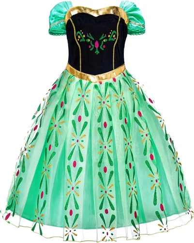 Vista 3 de GZ-LAOPAITOU Vestido de princesa para niñas, disfraz de princesa para Anna, Halloween, cosplay, fiesta de cumpleaños, vestido de manga corta