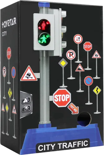 Vista 5 de Kiddie Play Señales de tráfico y luz de cruce peatonal juguetes para niños (12 piezas)