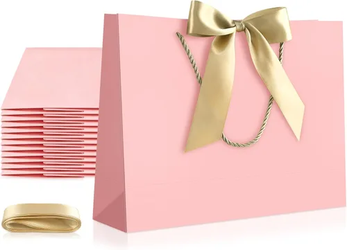 Vista 32 de JMANNI 12 bolsas de regalo de papel de boda con asa, bolsas medianas de regalo de agradecimiento de 13 pulgadas con lazo de cinta, regalos