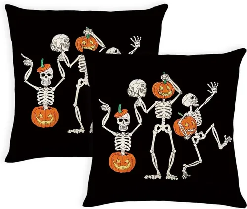 Vista 9 de Fundas de almohada de Halloween de 16 x 16 pulgadas, juego de 2 bonitas fundas de almohada decorativas para sofá, dormitorio, sala de estar