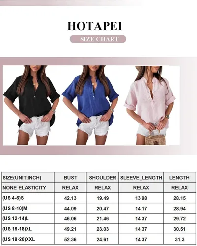 Vista 6 de HOTAPEI Blusas de verano para mujer estilo casual cuello en V manga corta con botones