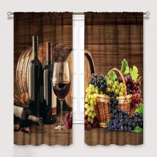 Vista 12 de YCness Cortinas de cocina de vino tinto, copas de vino tinto y blanco, cortinas de ventana con temática de vino tinto para dormitorio, cortina