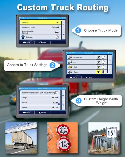 Vista 4 de Navegación GPS para coche y autocaravana, GPS de 7 pulgadas de pantalla táctil del vehículo, mapas gratuitos de por vida de América del Norte USA