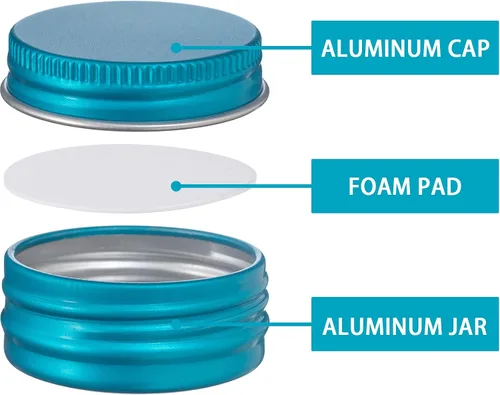 Vista 4 de 270 tarros de aluminio de 0.5 oz / 0.5 fl oz con tapa de rosca y etiquetas en blanco (azul lago) Bulk Value Pack, Extra Protection Against Dents