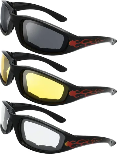 Vista 26 de Gafas de Motocicleta con Marco Acolchado y Lentes que Bloquean 100% UVB/UVB para Actividades al Aire Libre y Deportes 10-mate/negro brillante