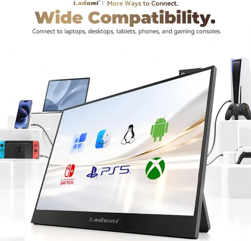 Vista 4 de Monitor portátil de 14", pantalla extra IPS FHD de 1200P con altavoces
