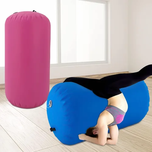 Vista 3 de Colchoneta inflable de gimnasia de 39.4 x 23.6 in, color azul/rosa, para uso doméstico, yoga, entrenamiento, animadoras, diversión acuática