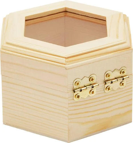 Vista 7 de Joyero de madera hexagonal sin terminar con ventana y hebilla francesa (paquete de 3)