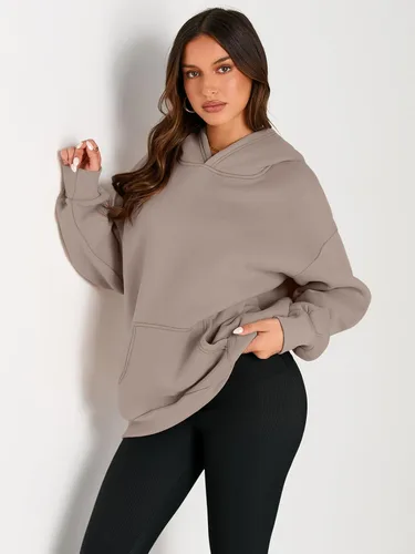 Vista 2 de Trendy Queen Sudaderas con capucha de gran tamaño para mujer, sudaderas de forro polar, suéteres de manga larga, ropa de otoño con bolsillo