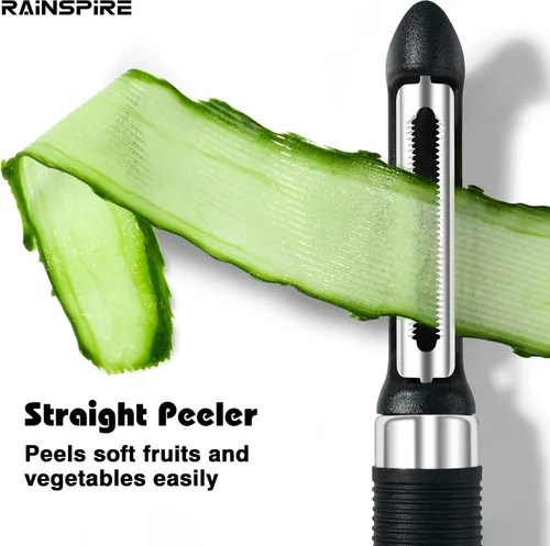 Vista 3 de Rainspire Juego de Pelador de 3 Piezas, Pelador Giratório Premium de Verduras, Accesorios de Cocina para Pelar Manzanas, Patatas, Verduras y Frutas