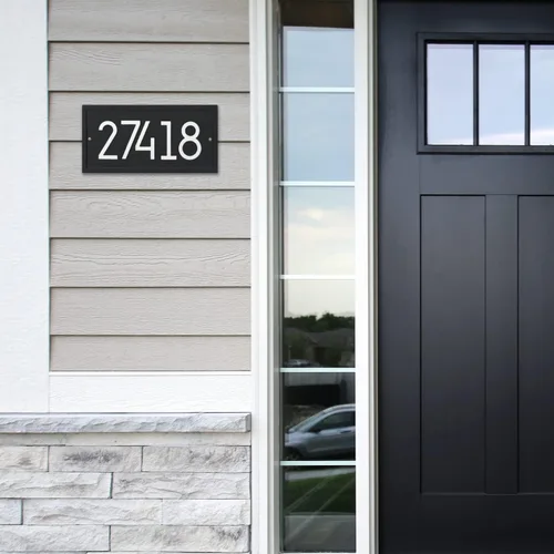 Vista 5 de KeepRepel - Placa de dirección personalizada de metal fundido, el rectángulo moderno. Muestra tu dirección. Letrero de número de casa personalizado