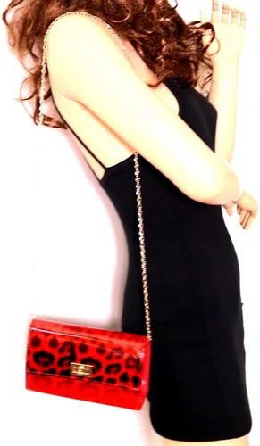 Vista 2 de Trendeology Bolso de mano de piel sintética brillante con estampado de leopardo con correa de cadena