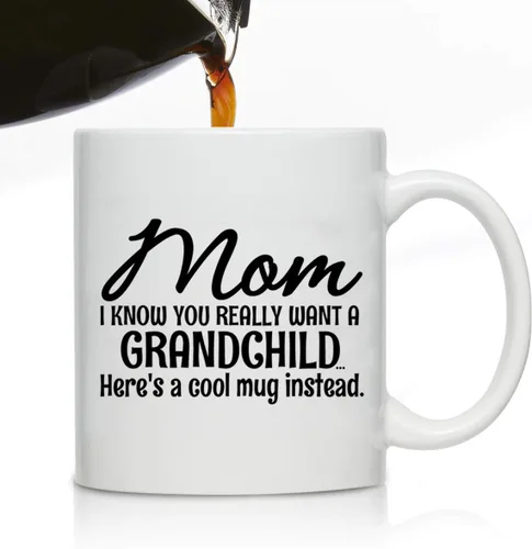Vista 2 de Taza de café novedosa para mamá, Here's A Mug in stead of a Grandchild- Impresión frontal y trasera, idea de regalo para madres, el mejor regalo