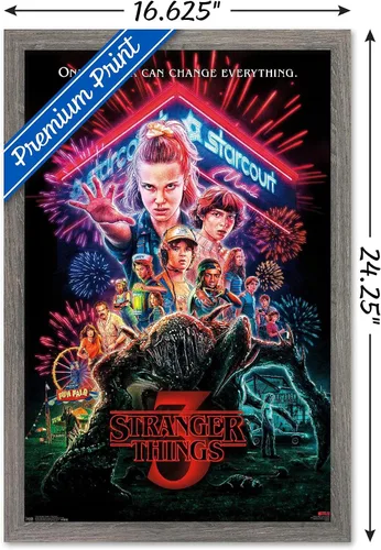 Vista 3 de Trends International Netflix Stranger Things: Season 3 - Póster de pared de una hoja, 14.725 x 22.375 pulgadas, versión enmarcada de madera