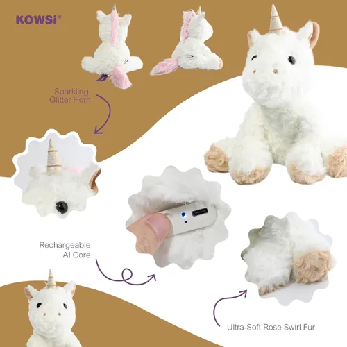 Vista 7 de KOWSI® AI ChatGPT - Peluche interactivo de unicornio parlante, 1.4 libras, calentable para microondas con almohadilla térmica de turmalina lavanda