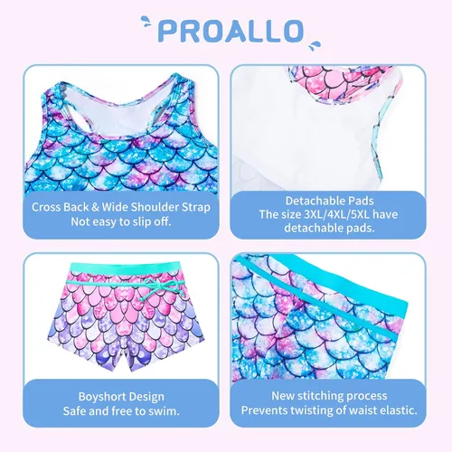 Vista 4 de Traje de baño de verano para niñas pequeñas de dos piezas con shorts estilo boyshort tankini