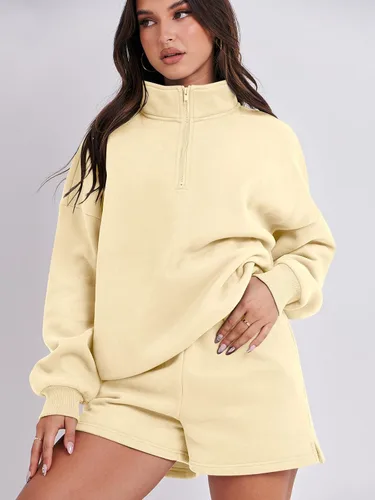 Vista 3 de Prinbara Conjunto deportivo de 2 piezas para mujer, sudadera de cuello con media cremallera, ropa de descanso, ropa Y2K
