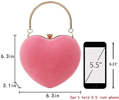 Vista 2 de Goclothod Bolso de mano en forma de corazón para mujer, bolso de hombro de terciopelo, bolsos de noche