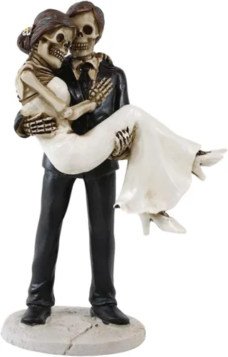 Vista 2 de Ebros Love Never Dies Romántico Esqueleto Nupcial Pareja Marido Llevando Esposa Noche de Boda Figura Día de los Muertos Gótico Novia y Novio