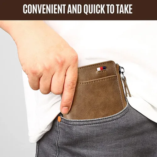 Vista 6 de Tendaisy Cartera con cierre RFID para hombre con múltiples tarjetas de crédito, Caqui, cartera Rfid