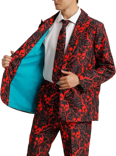 Vista 4 de ACH Traje de Halloween para hombres, disfraz de fiesta para adultos en diferentes estampados, 3 piezas, chaqueta para hombre, disfraz de cosplay