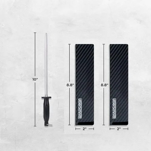 Vista 6 de Top Chef - Varilla para cuchillos de 10 pies + protector de cuchillo de acero para afilar Varilla profesional de acero al carbono y bolsa