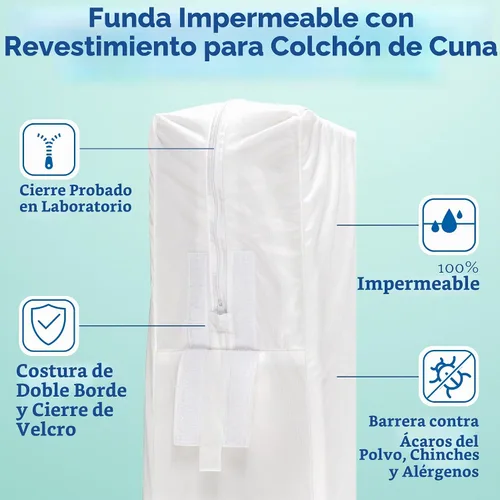 Vista 4 de Sealy Baby SafetyCase Protector de colchón impermeable transpirable para cuna, funda de cama infantil, funda de cama con cremallera, sin ruido