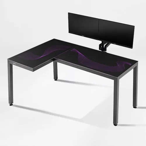 Vista 10 de EUREKA ERGONOMIC Escritorio de Juegos en Forma de L Reversible de 60 Pulgadas de Vidrio Negro con Luces LED RGB, Mesa de Computadora para Oficina