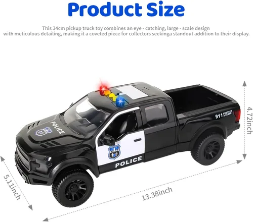 Vista 5 de Gran coche de policía de juguete con luces y música, una camioneta de juguete con puertas que se abren, para niños a partir de 3 años.