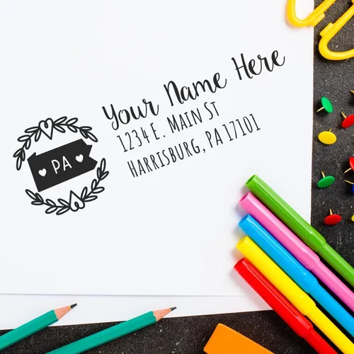 Vista 42 de State of Alabama Wreath Duo Hand Address Stamp - Personalized Rubber Stamp Montaje manual Duo