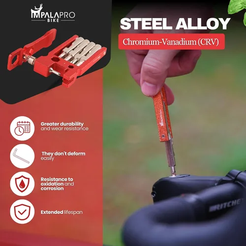 Vista 5 de Kit de herramientas para bicicleta portátil 20 en 1, compacto y ligero (4.14 oz) cromo-vanadio (CRV) - Multiherramienta para bicicleta