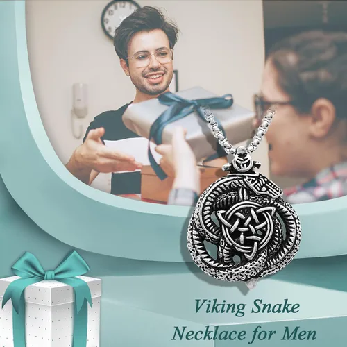 Vista 4 de SILBAZ Viking Necklace for Men Stainless Steel Animal Pendant Vintage Viking Animal Jewelry Gift for Father Husband