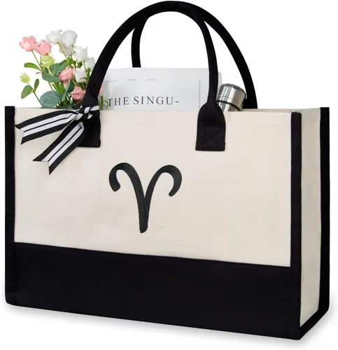 Vista 532 de TOPDesign Personalized Initial Canvas Beach Bag, Monogrammed Gift Tote Bag for Women