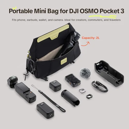 Vista 7 de PGYTECH OneGo Bolsa Bandolera de Bolsillo para DJI Osmo Pocket 3, funda de transporte diaria portátil a prueba de salpicaduras con correa