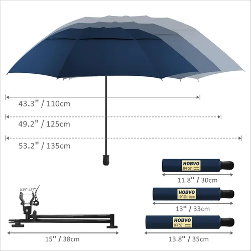 Vista 2 de HOBVO UPF 50+ Paraguas de golf con abrazadera universal ajustable, paraguas portátiles para la lluvia, apertura y cierre manual, para silla