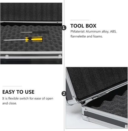 Vista 6 de Yardwe Caja de aluminio Caja de herramientas portátil Estuche rígido con espuma protege herramientas electrónicas Instrumentos de prueba Cámaras
