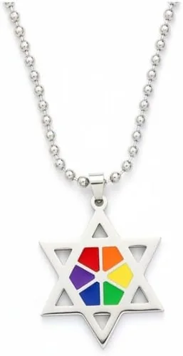 Vista 2 de Collar con colgante de estrella de David de arco iris, judío, gay, lesbiana, LGBTQ, judaísmo y orgullo