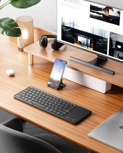 Vista 8 de Samsers Teclado Bluetooth plegable con panel táctil, teclado portátil plegable inalámbrico de tamaño completo para iOS, Android, Windows, Mac
