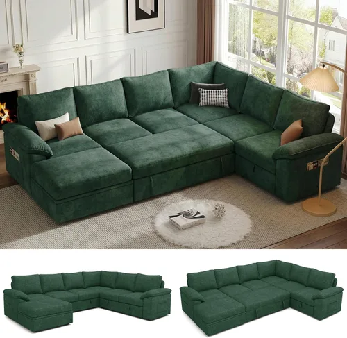 Vista 24 de Sofá Seccional Modular de 85 Pulgadas con Cama Extraíble, Sofá Cama Seccional en Forma de L de 5 Asientos con Almacenamiento, Sofás Seccionales