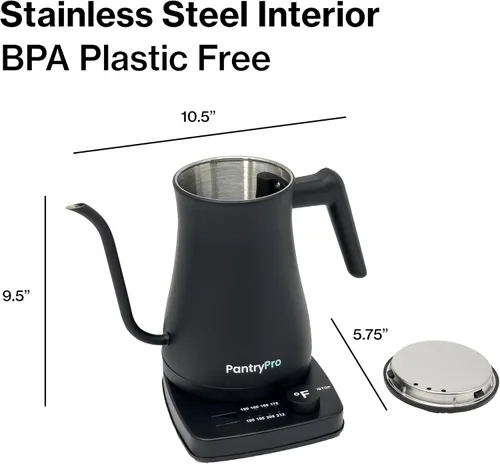 Vista 7 de Hervidor Eléctrico de 1.0 L de 1500 W con Pico de Ganso - Interior de Acero Inoxidable - Ebullición Rápida - Apagado Automático, Protección Contra