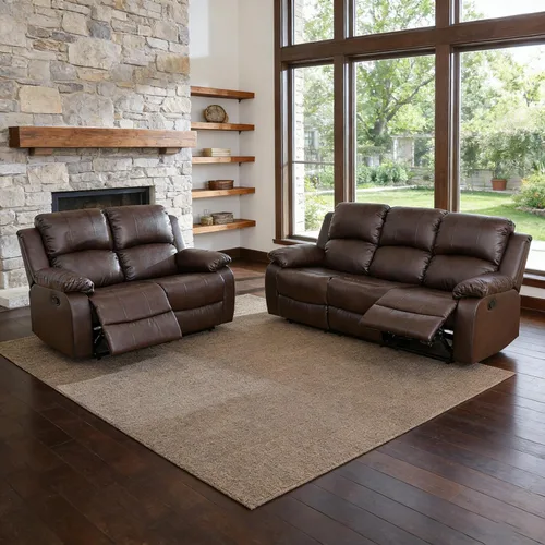 Vista 7 de Sofá reclinable de cuero, juego de muebles de sofá biplaza reclinable manual de 2 asientos, moderno sofá biplaza reclinable con reposabrazos