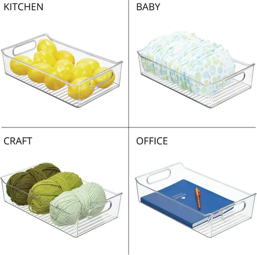 Vista 6 de mDesign Contenedores de almacenamiento de plástico para cocina o despensa con asas, organización en gabinete, refrigerador o congelador, contenedor