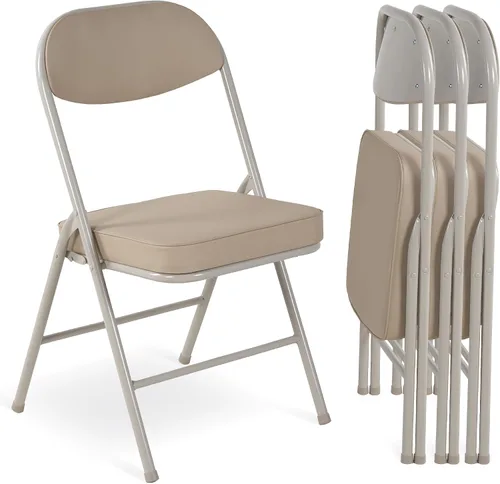 Vista 9 de HOMEFUN Juego de 4 sillas plegables acolchadas con cojín y marco de metal duradero, no requiere montaje para fiestas, cocina, oficina, boda