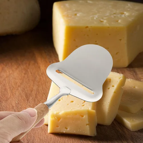 Vista 8 de Cortador de queso de acero inoxidable Plano Cuchillos de queso cortador de queso Servidor de afeitar con mango de madera para cocina