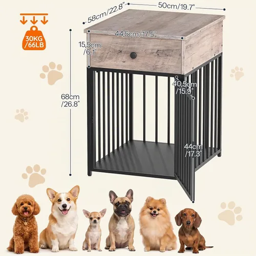 Vista 5 de HOOBRO Muebles de jaula para perros, casa de madera para perros, perrera decorativa con cajón, mesa auxiliar de jaula de interior para perros