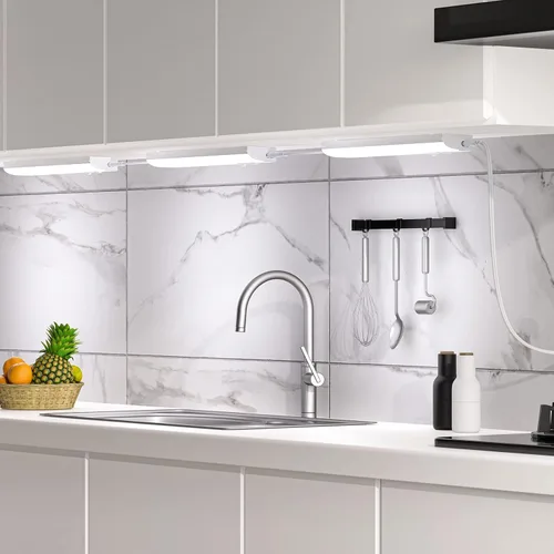 Vista 2 de PESUTEN Iluminación LED para debajo del gabinete para cocina, enchufable, luz regulable debajo del gabinete, 3 colores, 3000 K/4000 K/5000 K