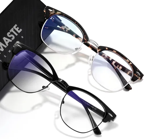 Vista 25 de Blue Light Blocking Glasses Anti Eyestrain Computer Gaming Glasses Vintage Half Frame UV Clear Lens for Women Men
