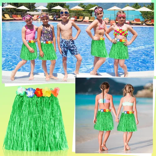 Vista 4 de 12 faldas hawaianas de hierba hula para niños para fiesta Luau, cumpleaños, vestido de graduación, espectáculos festivos, fiesta de celebración