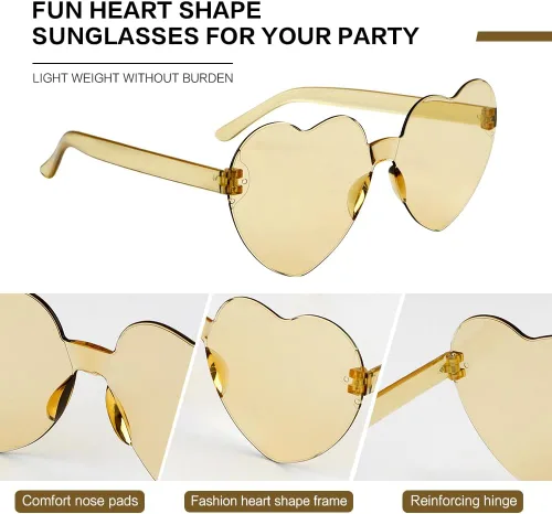 Vista 128 de Lentes de sol con forma de corazón, 2 pares de lentes de sol en forma de corazón, gafas de sol rave para mujeres, regalos de fiesta